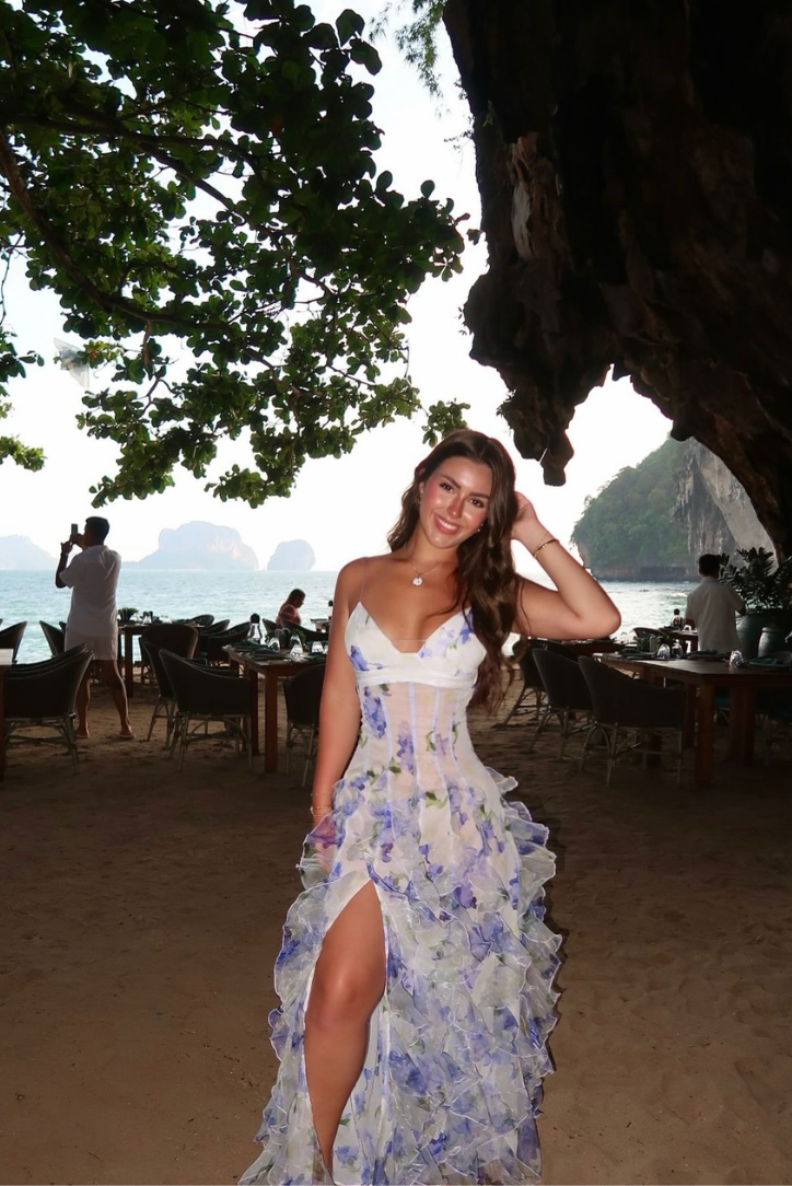 Maisie | Robe longue romantique à volants et imprimé fleuri