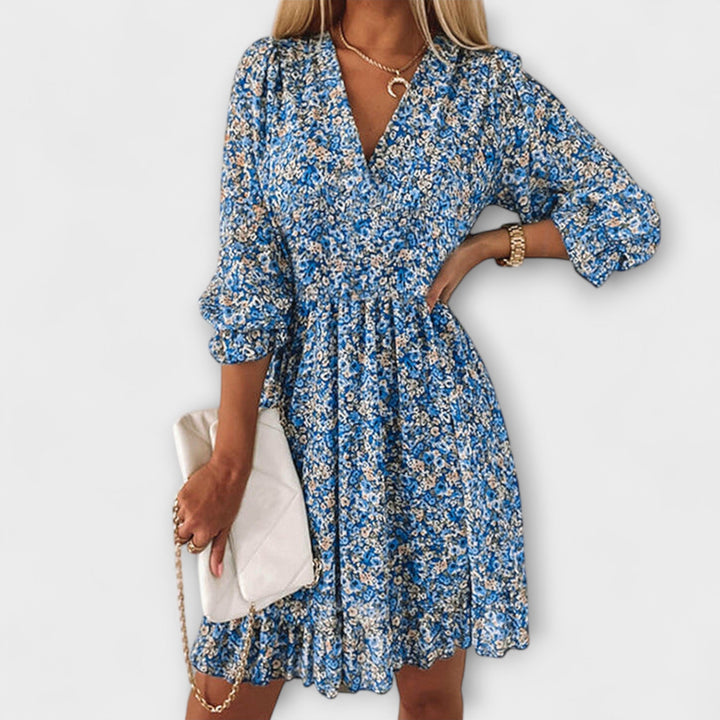 Léonie | Robe fleurie à col en V et taille froncée