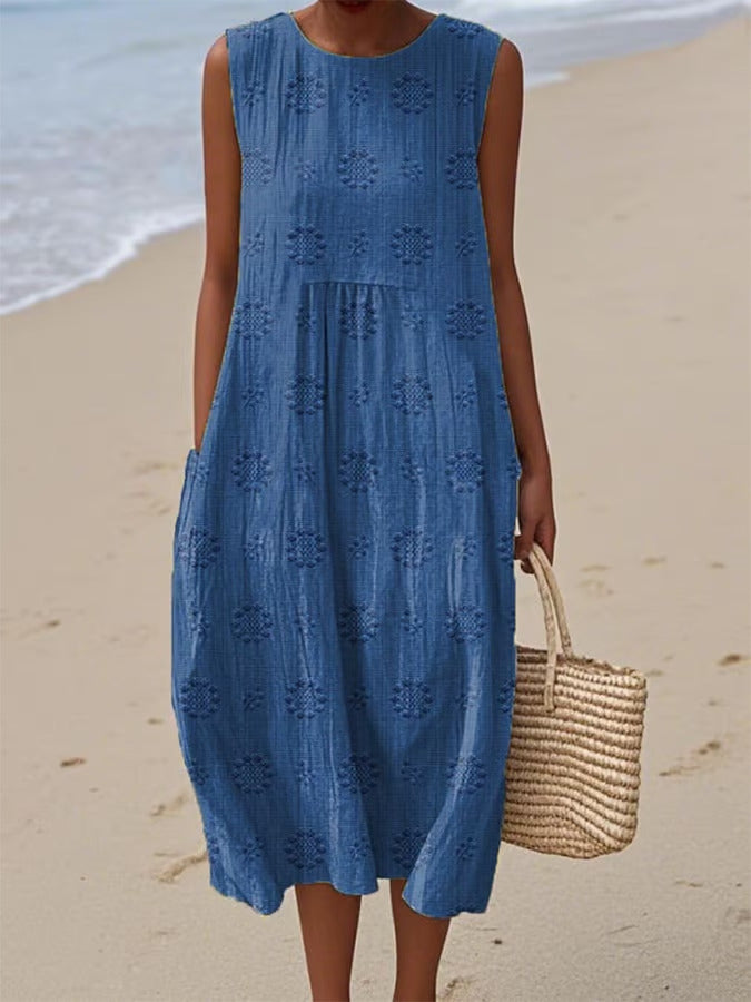Élodie | Robe midi d'été avec détails brodés