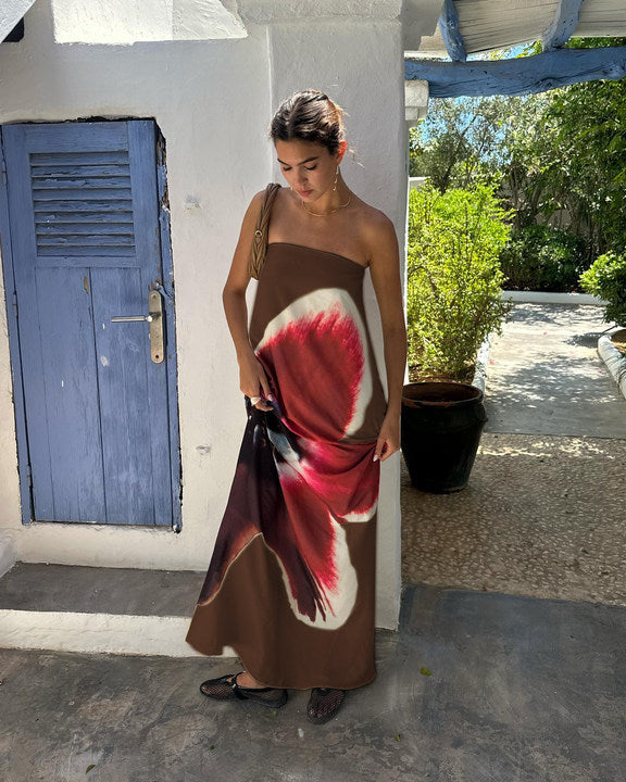 Liora | Robe longue bustier à dos nu avec imprimé fleuri