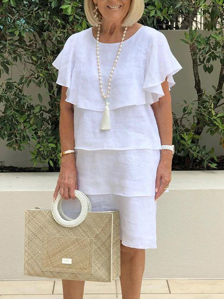 Cécile | Robe midi estivale en lin avec détails volants