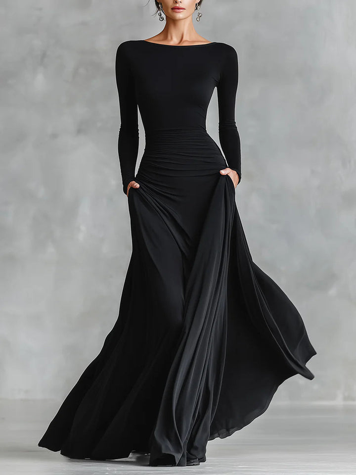 Noémie | Robe maxi noire fluide et élégante