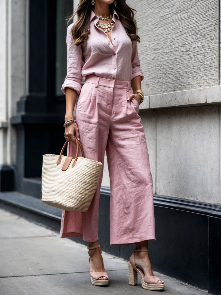 Élise | Ensemble en lin haut de gamme avec chemise ample et culotte