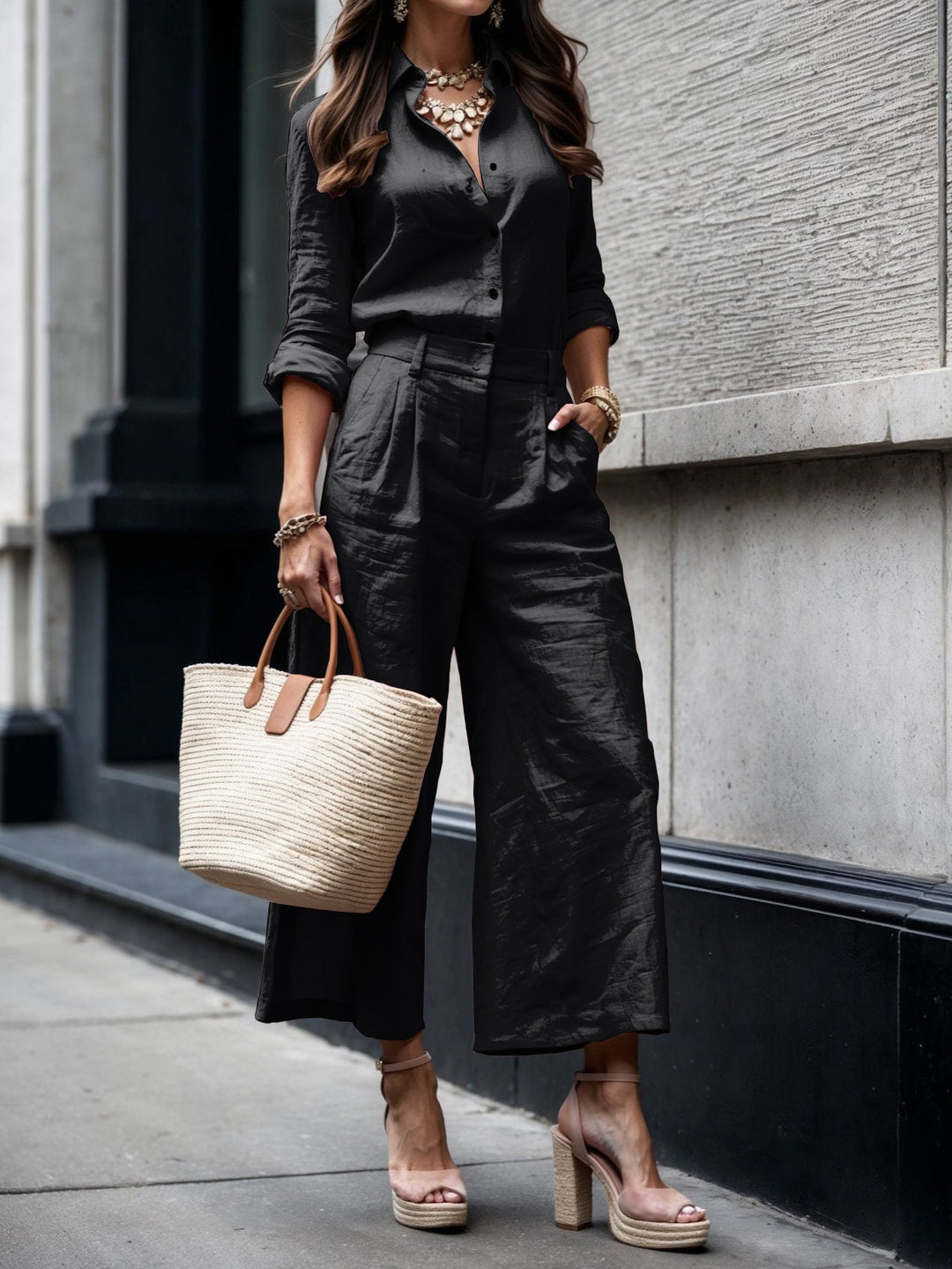 Élise | Ensemble en lin haut de gamme avec chemise ample et culotte