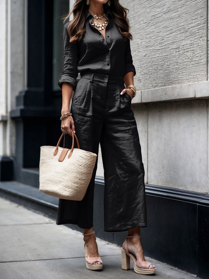 Élise | Ensemble en lin haut de gamme avec chemise ample et culotte