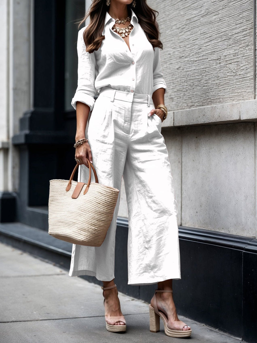 Élise | Ensemble en lin haut de gamme avec chemise ample et culotte