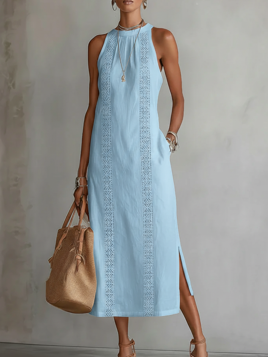 Claire | Robe midi en lin à col mao