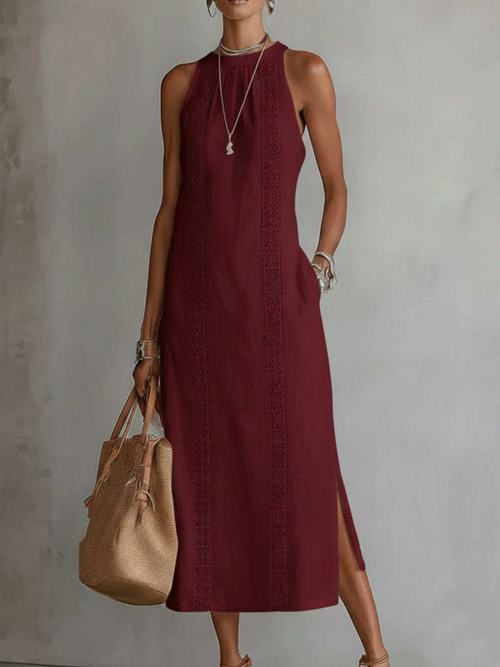 Claire | Robe midi en lin à col mao
