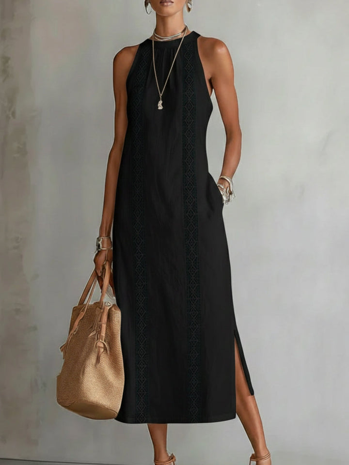 Claire | Robe midi en lin à col mao