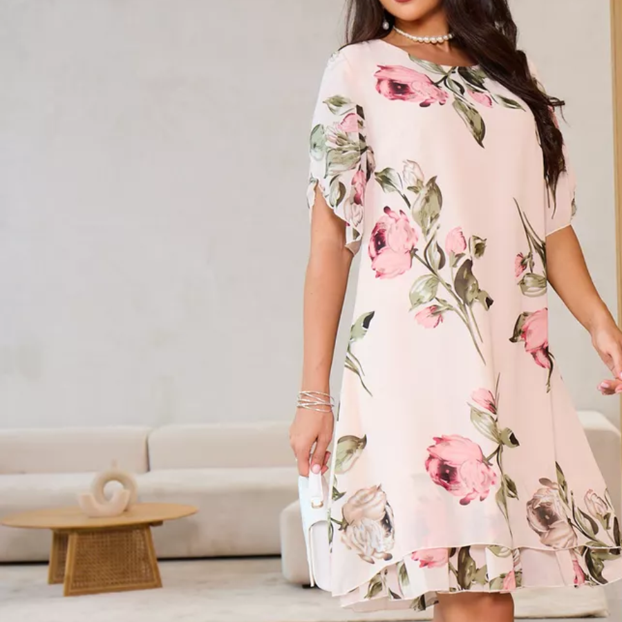 Amélie | Robe fleurie avec couche de mousseline légère