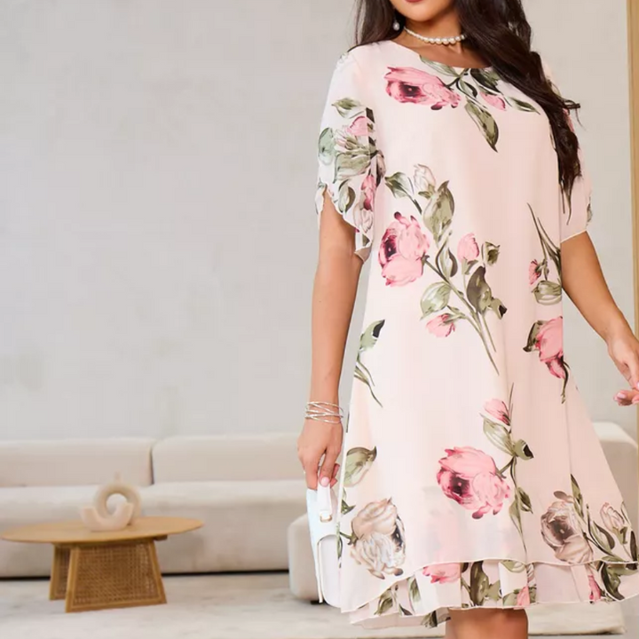 Amélie | Robe fleurie avec couche de mousseline légère