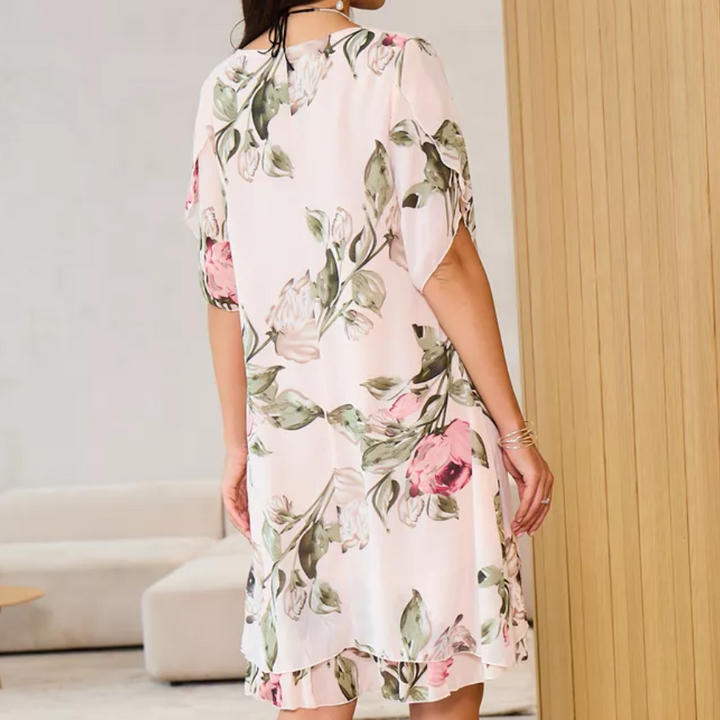 Amélie | Robe fleurie avec couche de mousseline légère