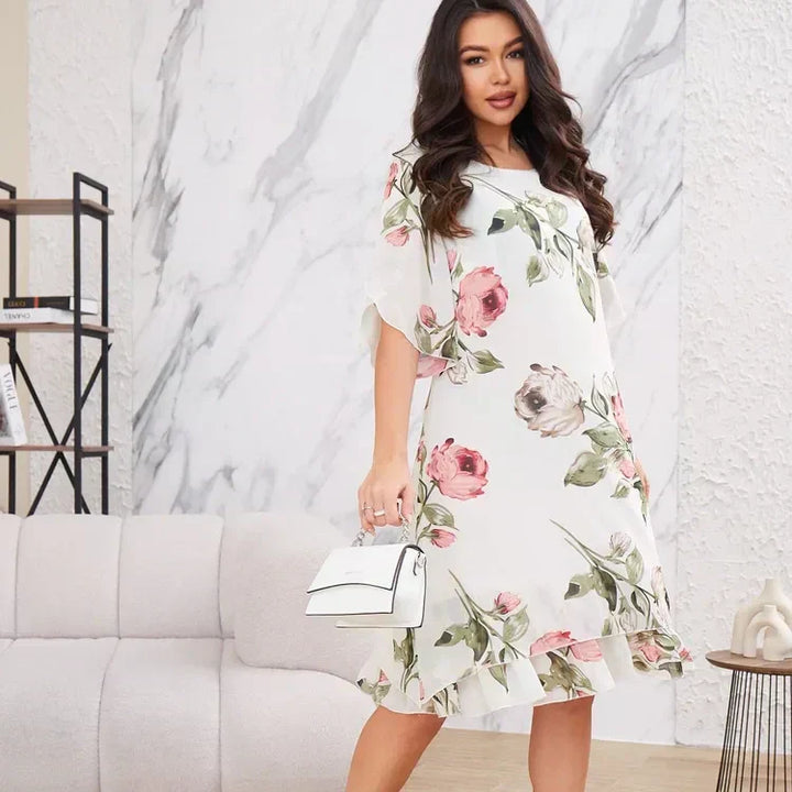 Amélie | Robe fleurie avec couche de mousseline légère