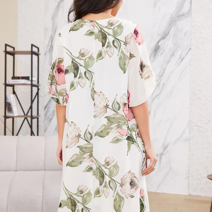 Amélie | Robe fleurie avec couche de mousseline légère